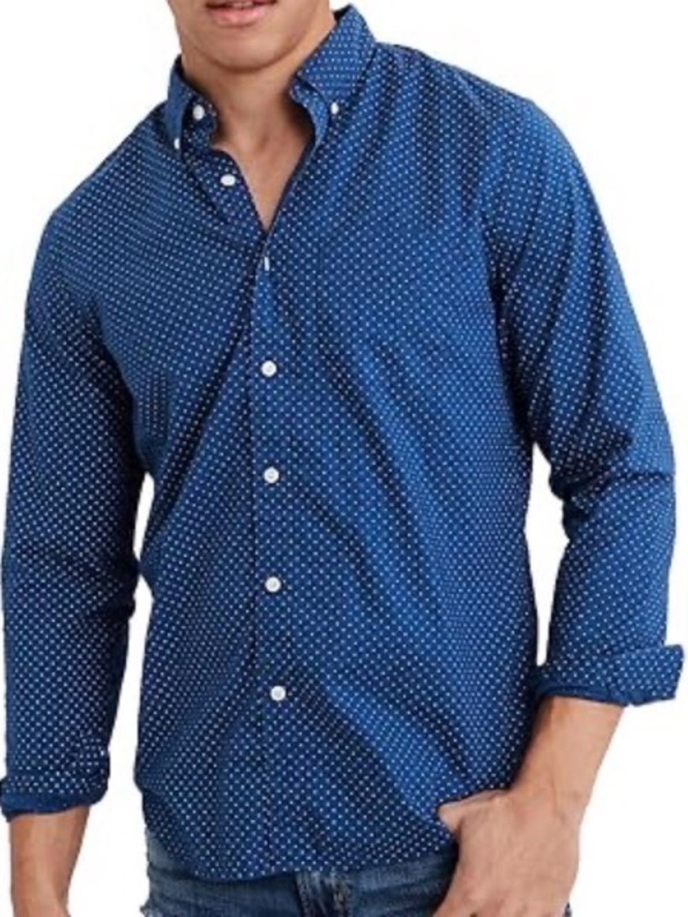American Eagle Outfitters Dark Blue Casual Button-Down Shirt